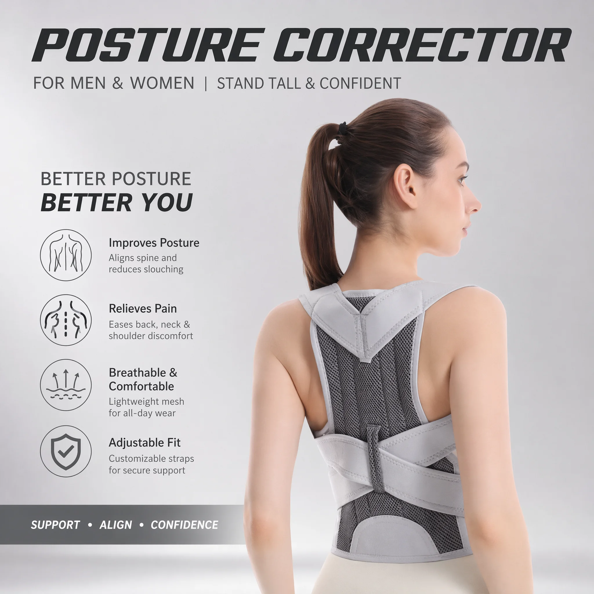 Posture Corrector Back - Neues Design Buckelkorrektur-Gurt, Oberer Rückengurt, Schulter-Haltungskorrektur,